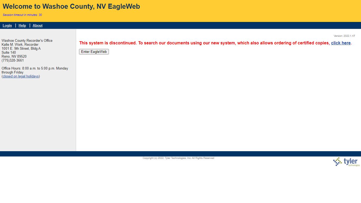 Washoe County Recorder Internet Access